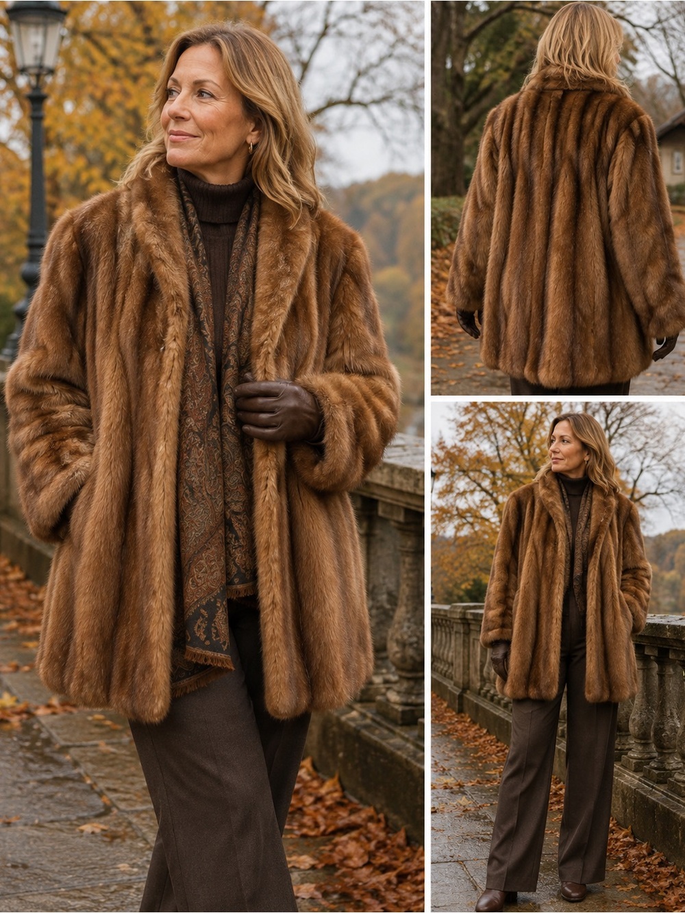 Vintage Genuine Fur Coat Brown Caramel Wide Sleeve Jacket 31”